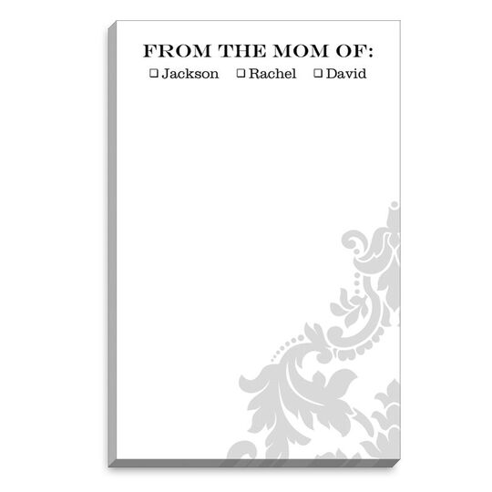Black Simple Damask Mommy Notepads